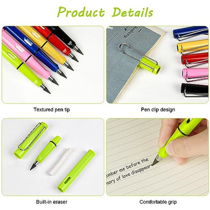 Ainiv Inkless Forever Pencil, 6 Sets with Eraser, Reusable with 6 Extra Nibs, Endless Pencil for Home Office School Supplies - color: 6 Sets Bright Color