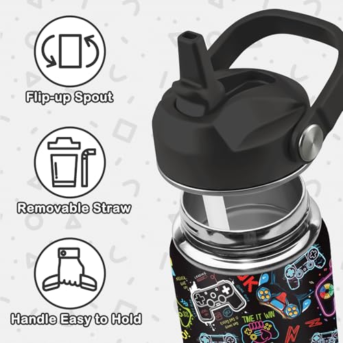 Gaming Gifts for Gamer Boys, 16oz Game Water Bottle for Kids, Gaming Controller Insulated Stainless Steel Tumbler, Birthday Gifts for Gamer Boys Kids Teen Adults Gamings Cup - color: Game
