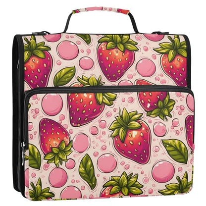 3 Ring Zipper Binder Strawberry Pink Bubbles Binders Bag with Shoulder Strap 500 Sheets Paper Organizer Trapper Keeper Documents Storage File Folder for School Office - color: A427