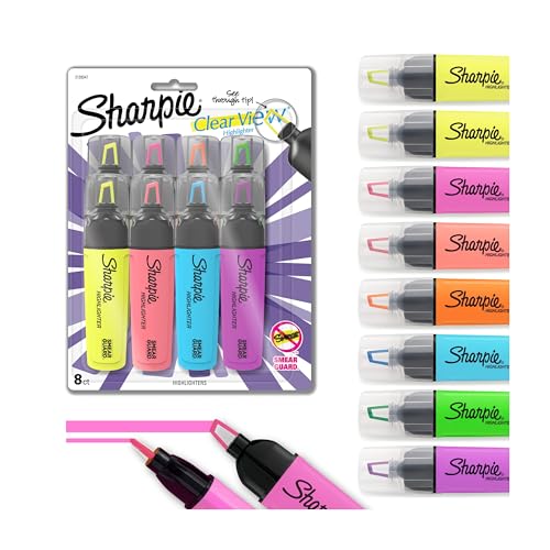 Sharpie Clear View Highlighters, See-Through Chisel Tip, Fluorescent Assorted Colors, 8 Count - style: 8 Count Assorted