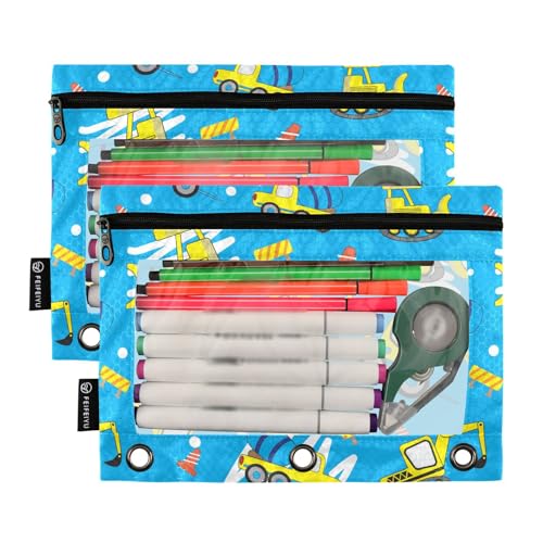 ZAZYXTJ Personalized Truck Car Binder Pencil Pouchs 3 Ring | with Zipper Clear Window Office Organizers bag for School Students Teacher Supplies 2 Pack - color: Car