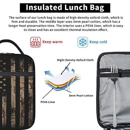 Boys Lunch Box for School Camouflage Flag Lunch Box for Men Kids Insulated Lunch Bag