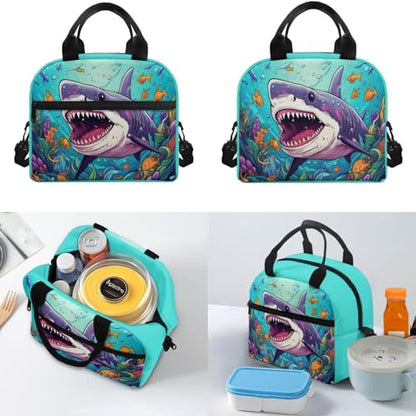 Cartoon Shark Backpack for Boys Kids Backpack with Lunch Box Water Bottle Holder and Soft Pencil Case 4 Pcs Set 17 inch Sturdy Bookbag with Front Pocket for School Lightweight School Bag - color: Cartoon Shark
