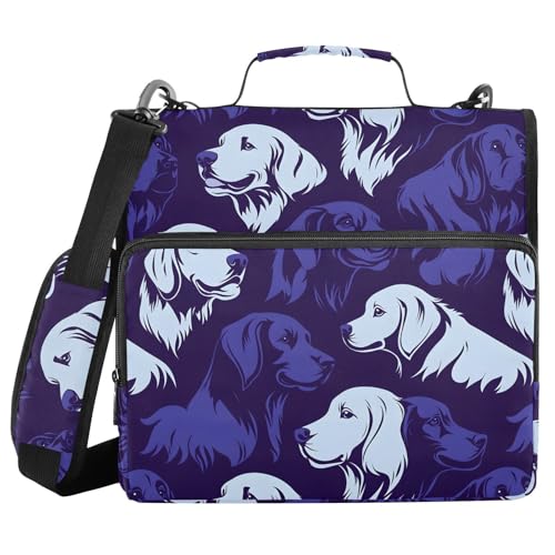 3 Ring Zipper Binder Watercolor Dog Heads Binders Bag with Shoulder Strap 500 Sheets Paper Organizer Trapper Keeper Documents Storage File Folder for School Office - color: A102