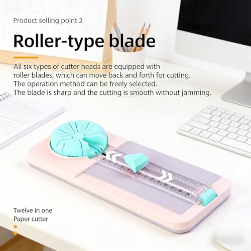 6 in 1 Paper Cutter, 13.78x4.25in Paper Trimmer with Straight Dotted Curved Scoring Wavy Styles, Portable Precise Cutter for Photos Coupons Cards Vinyl DIY Projects