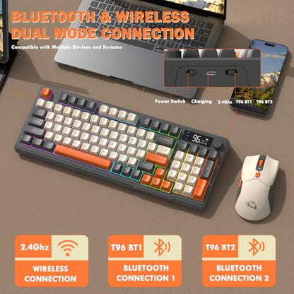 ZIYOU LANG T96 Wireless Gaming Keyboard and Mouse Combo,Dual Bluetooth//2.4G RGB Backlit Mechanical Feeling Keyboard with Smart Display & Knob,4000 DPI Gaming Mouse for PC Laptop Mac Wins-Shimmer - color: Shimmer