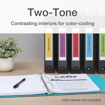 Cardinal Two Tone 3 Ring Binders, Binders for School and Office, Black/Rainbow, Durable 1.5 inch Round Rings, Holds 350 Sheets, Presentation Cover, Clear Pockets, Non-Stick, 6 Pack (1000834)