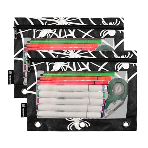 2 Pack 3 Ring Binder Pencil Pouch Spider Web Pencil Case Pencil Bags with Zipper, Clear PVC Binder Pockets for Office Daily Supplies - color: Color 9