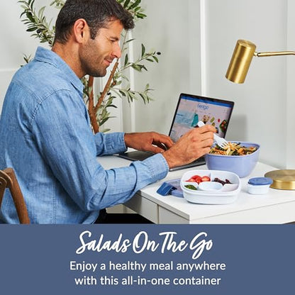 Bentgo Salad Container - 54 oz Bowl with 4-Compartment Toppings Tray, Leak-Proof Dressing Container, Reusable Fork, BPA-Free Lunch Box for Meal Prep & Food Storage; Removable Bento Tray (Slate) - color: Slate