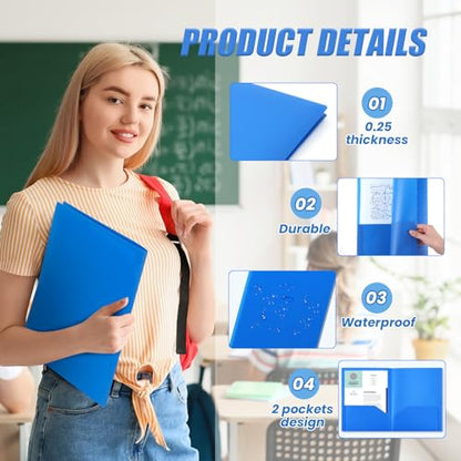 Gueevin 50 Pcs Plastic Folders with Pockets, Back to School Two Pocket Folder Fit Letter Size, Heavy Duty School Business Card Holder for Home Office, 11. 61 x 9. 45 Inches (Blue) - color: Blue