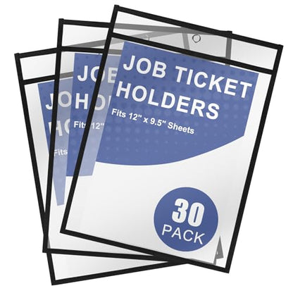 Job Ticket Holders 9x12, 30 Pack Sheet Protectors Plastic Paper Sleeves | Heavy Duty 8.5 x 11 Clear Document Protectors Dry Erase Pocket Sleeves for Shop Office Classroom Home School, Black - size: 9 x 12, style: 30 pack
