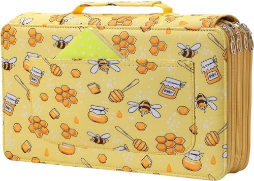 Colored Pencil Case- 300 Individual Slots Pencil Holder Pencil Bag Large Capacity Pencil Organizer with Handle Strap Handy Colored Pencil Box with Printing Pattern - color: Bee, size: 300