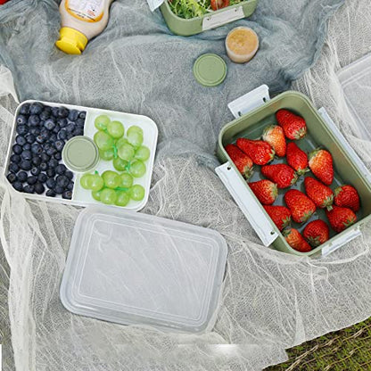 Shopwithgreen Set of 3 Salad Food Storage Container To Go, School & Travel,Food Prep Storage Containers with Lids (Khaki Green&Khaki Green&Khaki Green) | Food Storage Meal Prep Containers with Tray/Dressing Containers for Salad, Snacks,Fruit, BPA Free, Mi
