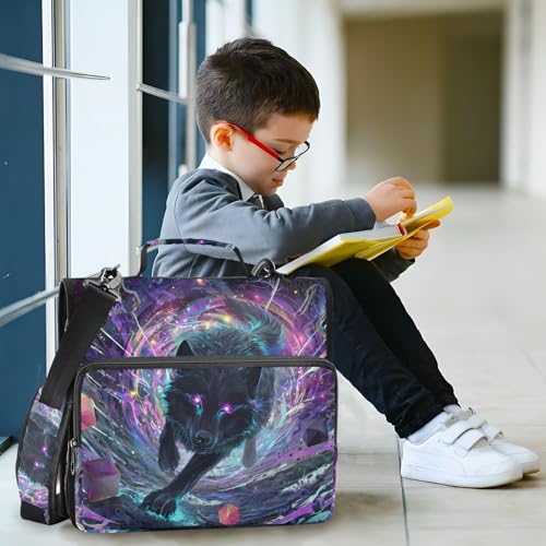 Black Wolf Purple Eyes Galaxy Zipper Binder Bag 3 Ring Binder with Shoulder Strap Zip Up 500 Sheets Capacity Multi Pockets for School Office Supplies - color: Multi3953, size: Fit 500 Sheets