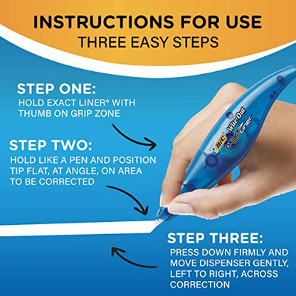 BIC Wite-Out Brand Exact Liner Correction Tape, 19.6 Feet, White, Fast, Clean and Easy to Use Tear-Resistant Tape, 2-Count
