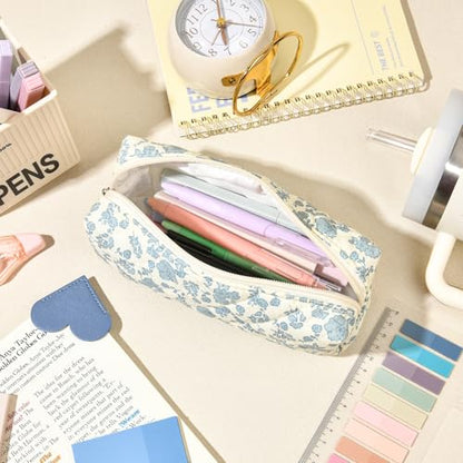 Aileam 22Pcs Book Annotation Kit Aesthetic Pencil Case with Supplies Annotation Supplies Gel Pen Transparent Sticky Note Taking Bible Reading Stationery Supplies (Blue Floral) - color: Blue Floral)