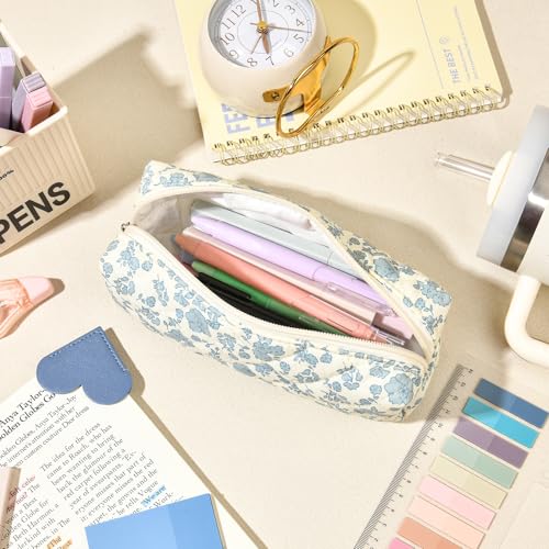 Aileam 22Pcs Book Annotation Kit Aesthetic Pencil Case with Supplies Annotation Supplies Gel Pen Transparent Sticky Note Taking Bible Reading Stationery Supplies (Blue Floral) - color: Blue Floral)