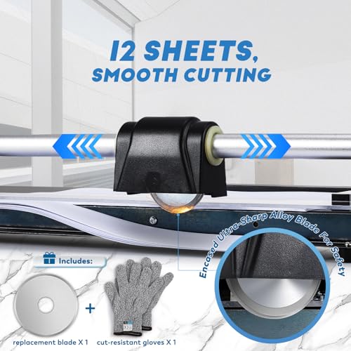 CGOLDENWALL A4 Rotary Paper Trimmer, 12 Sheets, w/Extra Blade & Gloves, for Cardstock Photo, Heavy Duty Paper Cutter for Offices Schools Crafts (14.9 Inch Cut Length) - size: 14.9 Inch Cut Length