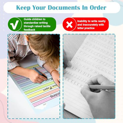 50 Sheets Multi-Color Raised Line Paper for Handwriting Practice, Wide Ruled Kindergarten Writing Paper, Double Sided, 8.5x11 inches