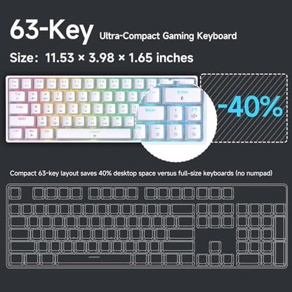 DIERYA DK63 60% Wireless Mechanical Gaming Keyboard | Bluetooth/2.4G/Wired Keyboard | RGB Backlit Compact 63 Keys Mini Office Keyboard | with Blue Switch | for Windows Laptop PC Gamer Typist-White - style: White/Blue Switches