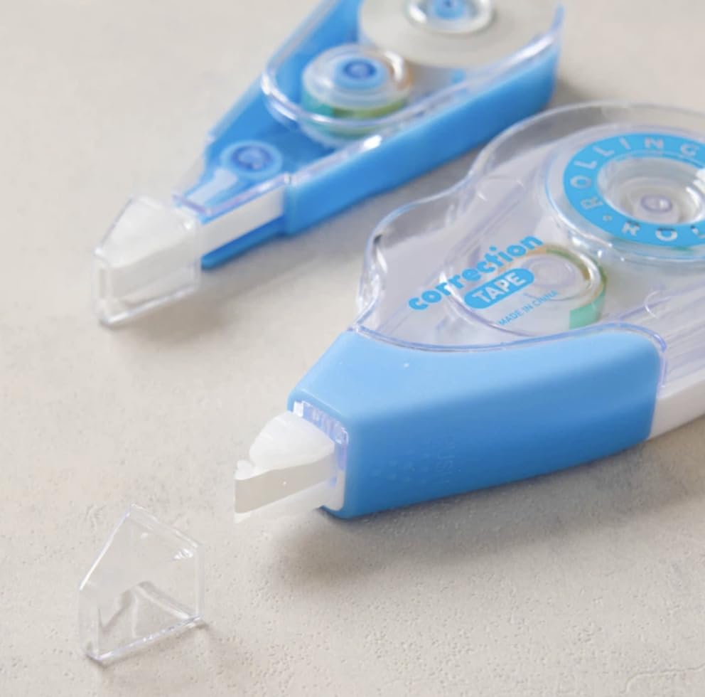 Refillable Blue Correction Tape Set, 5 Tape Dispensers and 5 Refill Cartridges, 10 Pieces Total, 5 mm / 0.20 in x 32.8 ft, White Out Tape for School, Office, Documents, Notes