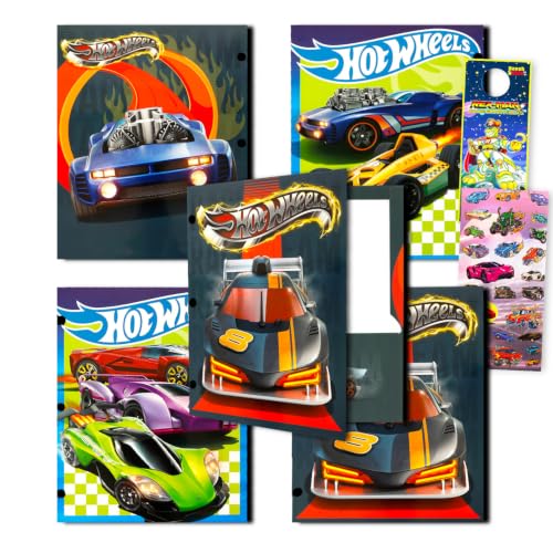 Hot Wheels Folder Set - Bundle with 4 Laminated Folders with 2 Pockets Each for Office, Classroom, Plus More | Hot Wheels Back to School Supplies