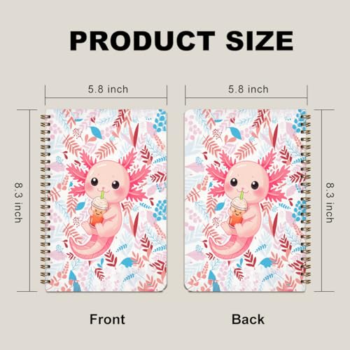 2 Pcs Pink Axolotl A5 Spiral Notebook, 160 Pages Journal Notebook | Cute Axolotl Gifts Spiral Notepad, College Ruled Notebooks, Hardcover Journals for Writing Office, School Office Supplies - color: Multicolour 0006