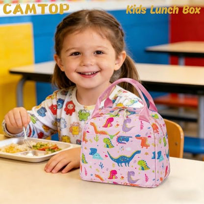 CAMTOP Girls Lunch Box Kids Insulated Lunch Bag Kids Cute Lunchbox for Girls Loncheras Para Niñas - color: Pink Dinosaur
