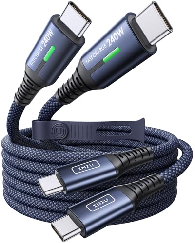 INIU USB C to USB C Cable, 240W Fast Charging Type C Charger Cord, Braided USBC Cable for iPhone 17, Samsung S25, Laptop, MacBook, Switch, Family, Commuter, Students, [6.6ft+6.6ft Blue] - color: Blue, size: 6.6ft+6.6ft