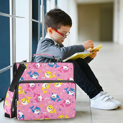 3 Ring Zipper Binder with Shoulder Strap Shark Cartoon Pink 2 Inch Zippered Binder Bag 500 Sheet Capacity Multi Pockets for School Supplies - color: Multi20