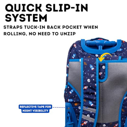 J World Duo Kids Rolling Backpack With Lunch Box Set. School Bookbag on Wheels, Spaceship - color: Spaceship
