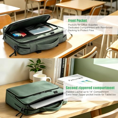 LLi Cufite Zippered Binder Bag,3 Ring Binder with Multi-Pocket - 500 Sheet Capacity, Up to 14" Laptop and Tablet, Detachable Backpack Straps & Shoulder Use for School and Offices(Dark Green) - color: Dark Green