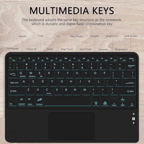 for Bluetooth Keyboard Touchpad Built, Cute Tablet Stand Adjustable & Foldable, Wireless Rechargeable Bluetooth for iPad, iPad Pro/Mini/Air, Samsung Xiaomi Tablets, etc - Black - color: D-Touchpad Backlight Keyboard-Black