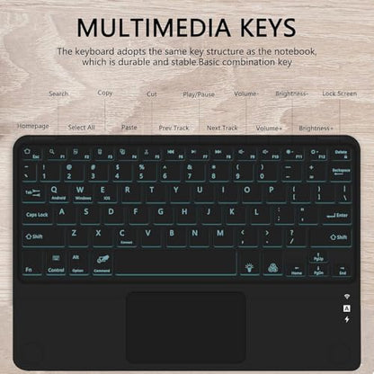 for Bluetooth Keyboard Touchpad Built, Cute Tablet Stand Adjustable & Foldable, Wireless Rechargeable Bluetooth for iPad, iPad Pro/Mini/Air, Samsung Xiaomi Tablets, etc - Black - color: D-Touchpad Backlight Keyboard-Black