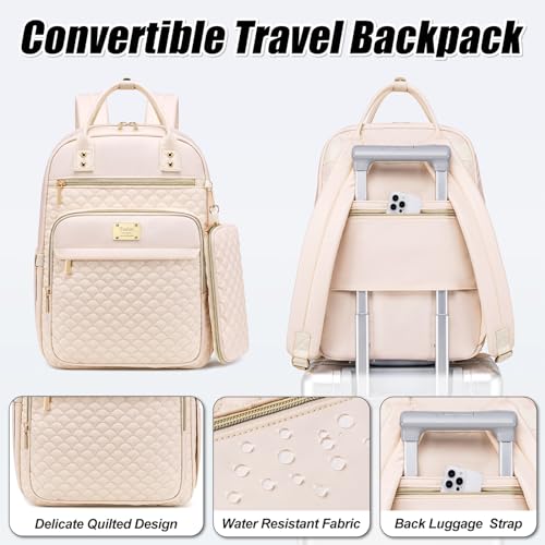 Tealari Laptop Backpack for Women,15.6 Inch Laptop Backpack for Work,Water Resistant Travel Backpack,College Bookbag with Wallet (Beige) - color: Beige