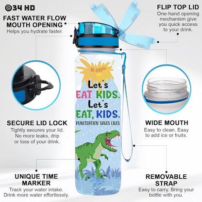 34HD 32oz Dinosaur Water Bottle with Time Marker, BPA Free Water Bottle with Fruit Strainer, Funny Mamasaurus Gifts, T Rex Mom Bottle, Cute Dino Hydration Bottle Christmas Gift - color: Dino Mom