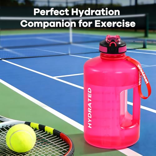 WEMEET Motivational Gallon Water Bottle, BPA Free, Large Sport Water Jug with Handle & Straw, for Fitness, Outdoor, Gym, Travel, Camping, Office (Pink) - color: Pink