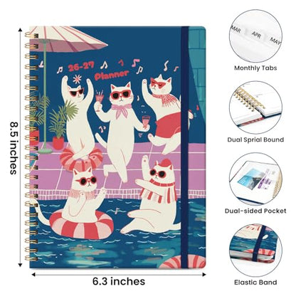 Planner 2026-2027, Academic Planner Weekly and Monthly, Jul 2026 - Jun 2027, Spiral Bound School Planning Tool with Tabs and Pocket, Perfect for Students & Teacher, 6.3" x 8.5", Cat Fiesta - color: K-Cat Fiesta, size: 6.3"x8.5" (A5)