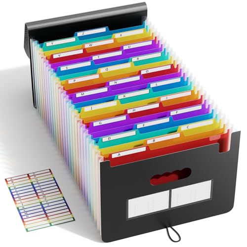 ABC life 26-Pocket Expanding File Folder, Large Capacity Document Organizer with 1/3 Cut Tabs, Letter Size Accordion File Organizer for Tax, Bills, and Receipts - Black - color: 3 Tab Black