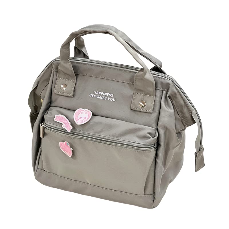 Kawaii Lunch Bag with Kawaii Pins Cute Aesthetic Lunch Bag for Women Girls Large Insulted Tote Bag Kawaii School Supplies (Gray,Small) - color: Gray