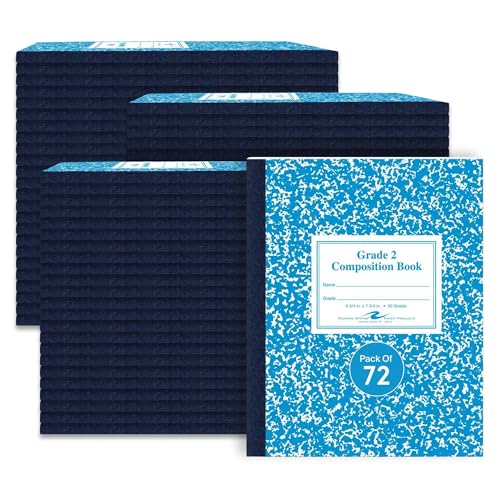 ROARING SPRING Primary Composition Book, Handwriting Notebook for Kids (K - 2nd Grade), Grade 2 Ruled, 3/4" Skip-Line Manuscript Paper, Flexible Cover, 9.75" x 7.5", 50 Sheets/100 Pages, 72 Pack - color: Blue Marble