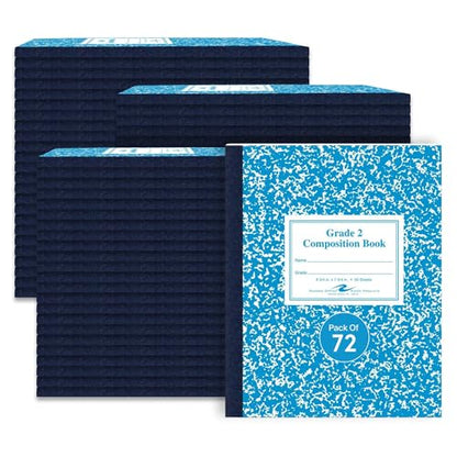 ROARING SPRING Primary Composition Book, Handwriting Notebook for Kids (K - 2nd Grade), Grade 2 Ruled, 3/4" Skip-Line Manuscript Paper, Flexible Cover, 9.75" x 7.5", 50 Sheets/100 Pages, 72 Pack - color: Blue Marble