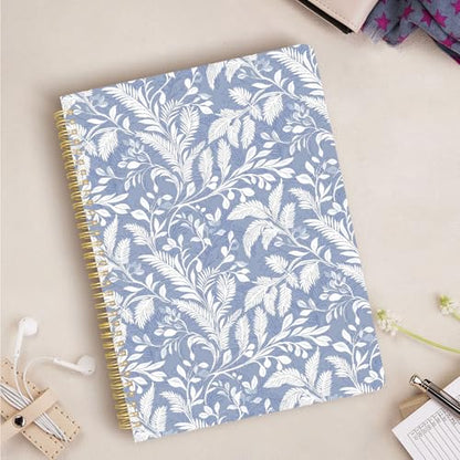 Cute Spiral Notebook journal A4 Aesthetic Pretty Design for Women Girls Kawaii with Pocket, 8.5 x 11 inch, Graph, Blue Leaves - color: Blue Leaves, style: Graph