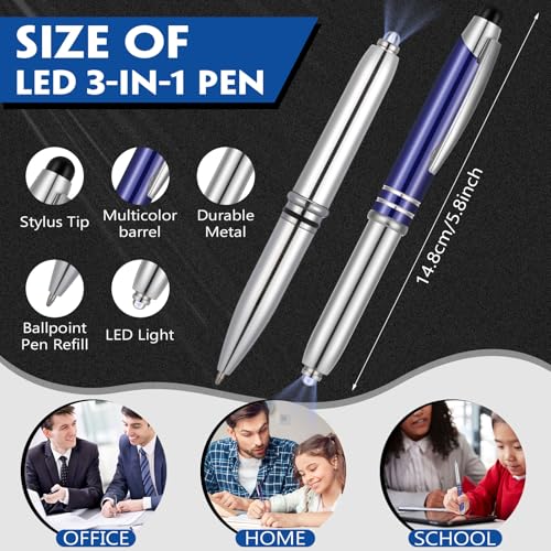 Zonon 15 Pieces 3 in 1 Multi-Function Touch Pen with LED Flashlight and Stylus Tip Multi-Function Ballpoint Pen, 1.0 mm Black Ink Ballpoint for Touch Screens Back to School Gifts(Blue) - color: Blue