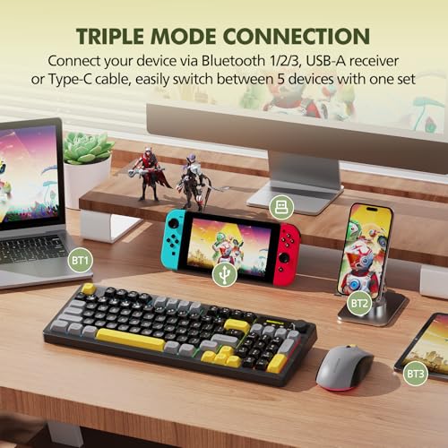 Wireless Keyboard and Mouse Combo Creamy with Number Pad for Desktop Mac iPad Bluetooth/2.4ghz/Wired Rechargeable Light up RGB Quiet Compatible with PC Laptop Tablet (Black) - color: Black