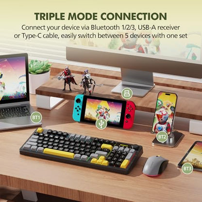 Wireless Keyboard and Mouse Combo Creamy with Number Pad for Desktop Mac iPad Bluetooth/2.4ghz/Wired Rechargeable Light up RGB Quiet Compatible with PC Laptop Tablet (Black) - color: Black