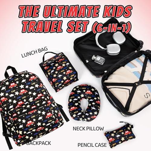 16’’ Kid’s Luggage Set with Spinner Wheels, Hardside with Suitcases,6 Piece | Carry on Luggage, Travel Rolling Luggage Airline Approved, Girls Boys - color: Car