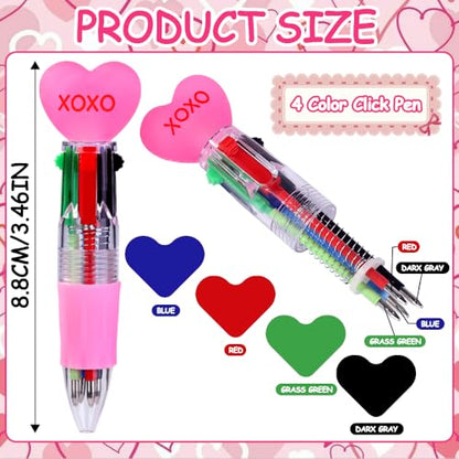 Vellibring 24pcs Valentine's Day Hearts Pens Cute Cartoon Multicolor Pen Fun 4-in-1 Pens Bulk Be Mine Love XOXO Valentines Stationery Party Favors School Supplies Students Rewards - style: Valentines Hearts-24pcs