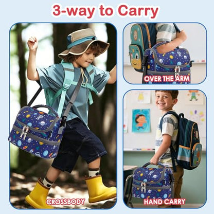 FlowFly Kids Double Decker Cooler Insulated Lunch Bag Large Tote for Boys, Girls, Men, Women, With Adjustable Strap, Astronaut - color: Astronaut