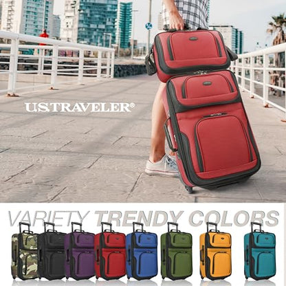 U.S. Traveler Rio Lightweight Softside Rolling Carry-on Suitcase, 2-Wheel Set, Red - color: Red, size: 21"/14"
